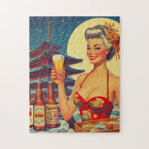 Retro Oriental Beer Girl Legpuzzel