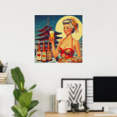Retro Oriental Beer Girl Poster (Thuiskantoor)