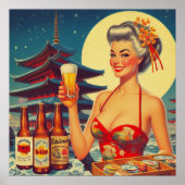 Retro Oriental Beer Girl Poster (Voorkant)