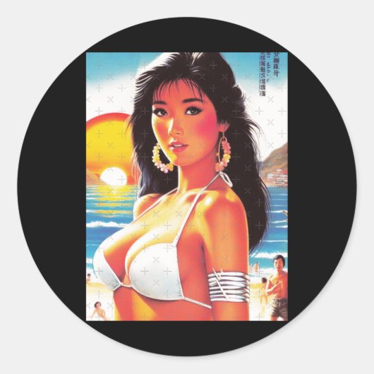Retro Oriental Girl Sticker  (Voorkant)