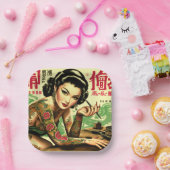 Retro Oriental Pin-up Papieren Bordje (Feest)