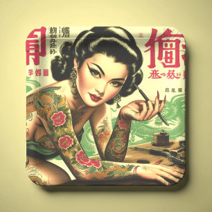 Retro Oriental Pin-up Papieren Bordje