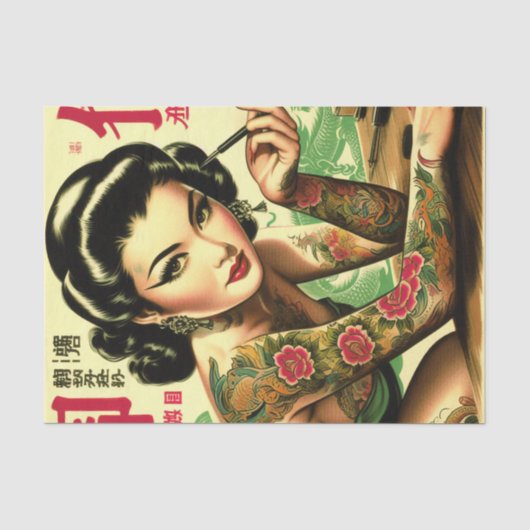 Retro Oriental Pin-up Tissuepapier (Voorkant)