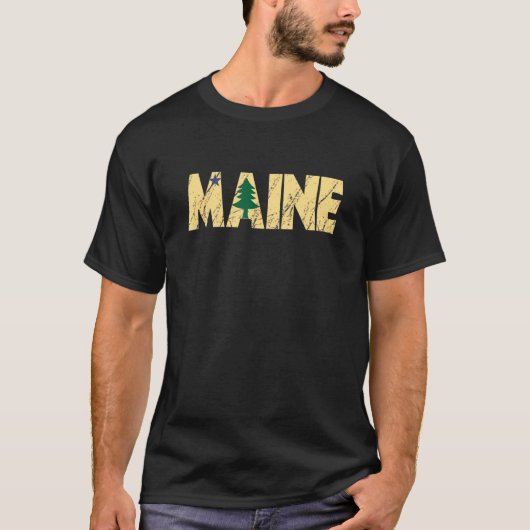 Retro Original Maine State Flag Northern New Engla T-shirt (Voorkant)