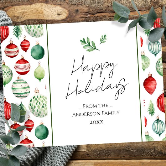 Retro Ornament Familie Kerstgroeten Briefkaart