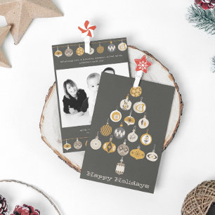 Retro Ornament Foto Kerstboom Vakantie Kaart