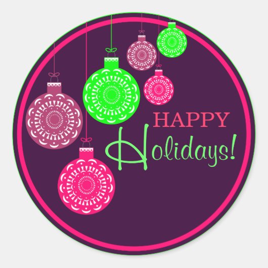 Retro Ornament Happy Holiday Sticker (Voorkant)