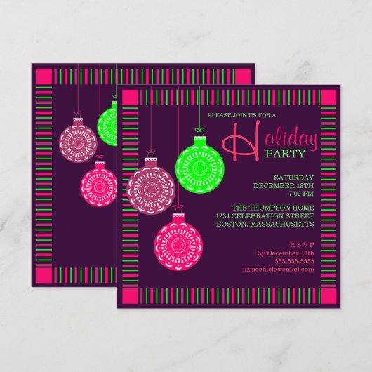 Retro Ornament Holiday Party Uitnodiging (Voorkant / Achterkant)