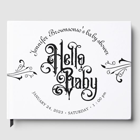 Retro Ornament Horror Gotische Hello Baby Shower Gastenboek (Voorkant)