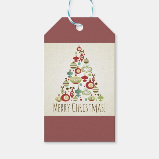 Retro Ornament kerstboom Cadeaulabel (Voorkant)