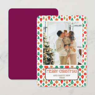 Retro Ornament Patroon Prettig Kerstmis Fotokaart Kaart
