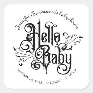Retro Ornament Zwart Horror Gotisch hallo baby Vierkante Sticker