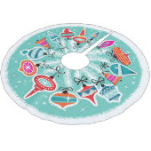 Retro Ornamenten Aqua Achtergrond Kerstboom Rok (Gekanteld)