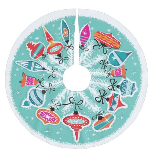 Retro Ornamenten Aqua Achtergrond Kerstboom Rok (Voorkant)