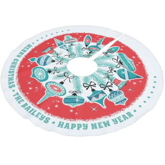 Retro Ornamenten boomrok met aangepaste naam Kerstboom Rok (Gekanteld)