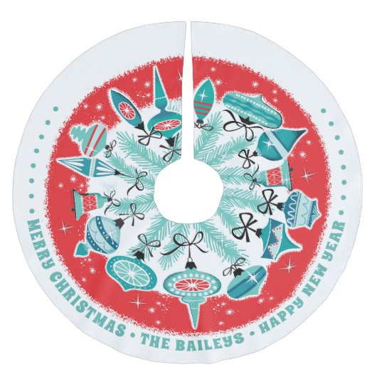 Retro Ornamenten boomrok met aangepaste naam Kerstboom Rok (Voorkant)