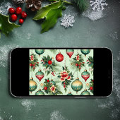  Retro Ornamenten en Bloemen Kerstmis Feestdagen Kaart