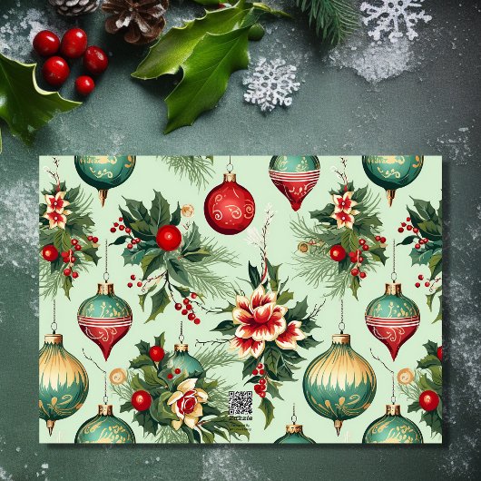  Retro Ornamenten en Bloemen Kerstmis Feestdagen Kaart