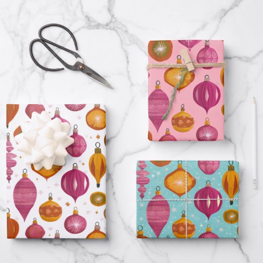 Retro Ornamenten Kerst Inpakpapier Vel (Voorkant)