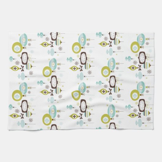 Retro-Ornamenten, keuken uit de middelbare eeuw Theedoek (Horizontaal)