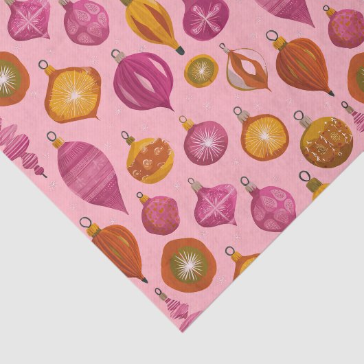 Retro Ornamenten op Roze Kerst Tissuepapier (Detail)