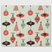 Retro Ornamenten Vakantie Green Wrapping Paper Cadeaupapier (Vlak)