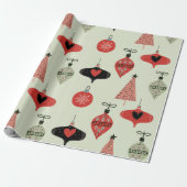 Retro Ornamenten Vakantie Green Wrapping Paper Cadeaupapier (Uitgerold)