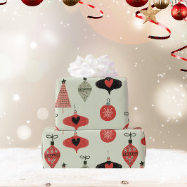 Retro Ornamenten Vakantie Green Wrapping Paper Cadeaupapier