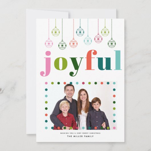 Retro ornamenten Vreugdevolle typografie, Kerstfot Feestdagenkaart (Voorkant)