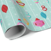 Retro Ornaments Blauwgroen Kerstmis Cadeaupapier (Rol Hoek)