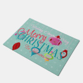 Retro Ornaments Blauwgroen Kerstmis Deurmat (Schuin)