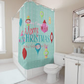 Retro Ornaments Blauwgroen Kerstmis Douchegordijn (In situ)