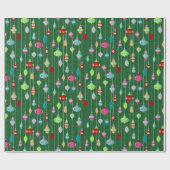 Retro Ornaments Green Kerstmis Cadeaupapier (Vlak)
