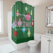 Retro Ornaments Green Kerstmis Douchegordijn (In situ)