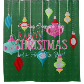 Retro Ornaments Green Kerstmis Douchegordijn (Voorkant)