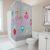 Retro Ornaments Grey Kerstmis Douchegordijn (In situ)