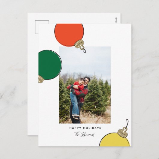 Retro Ornaments Holiday Photo Card Feestdagenkaart (Voorkant / Achterkant)