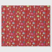 Retro Ornaments Red Kerstmis Cadeaupapier (Vlak)