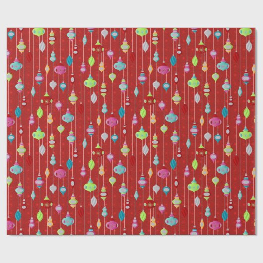 Retro Ornaments Red Kerstmis Cadeaupapier (Vlak)