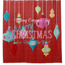 Retro Ornaments Red Kerstmis Douchegordijn