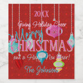 Retro Ornaments Red Merry kerst Wijn Etiket (Enkel label)