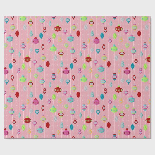 Retro Ornaments Roze Kerstmis Cadeaupapier (Vlak)