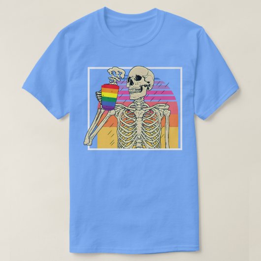 Retro  Ortho Skeleton Coffee Drinker LGBTQ T-shirt (Design voorkant)