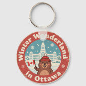 Retro Ottawa Beaver Winter Fun Sleutelhanger (Voorkant)