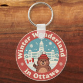 Retro Ottawa Beaver Winter Fun Sleutelhanger (Voorkant)