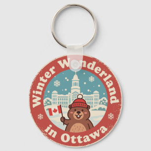 Retro Ottawa Beaver Winterpret Sleutelhanger