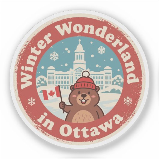 Retro Ottawa Beaver Winterpret Sticker (Voorkant)