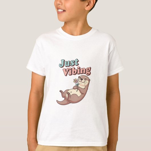 Retro Otter Just Vibing Kids T-Shirt (Voorkant)