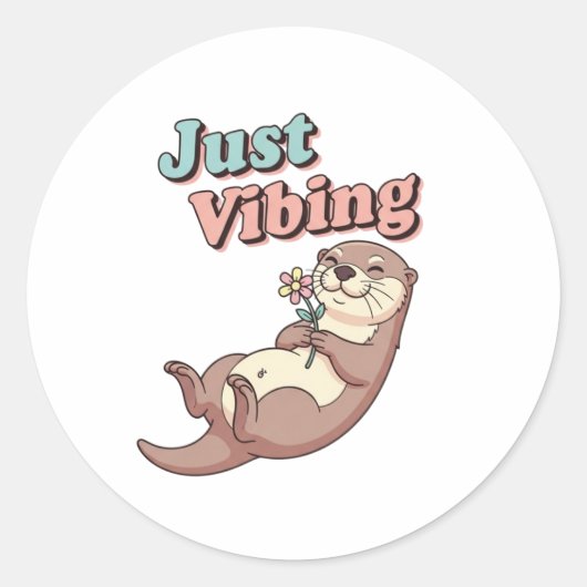 Retro Otter Just Vibing Vinyl Sticker (Voorkant)