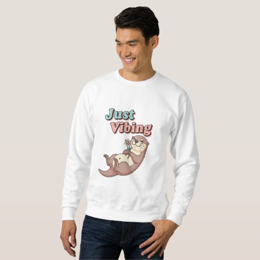 Retro Otter Relaxed Mood Men’s Sweatshirt (Voorkant volledig)